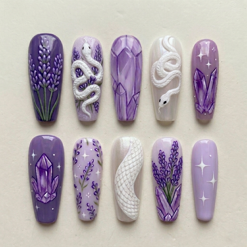Lavender Snake Crystal Press On Nails