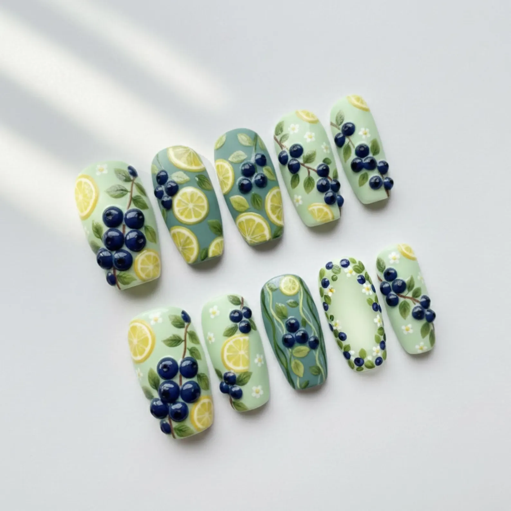 Lemon Blueberry Press On Nails