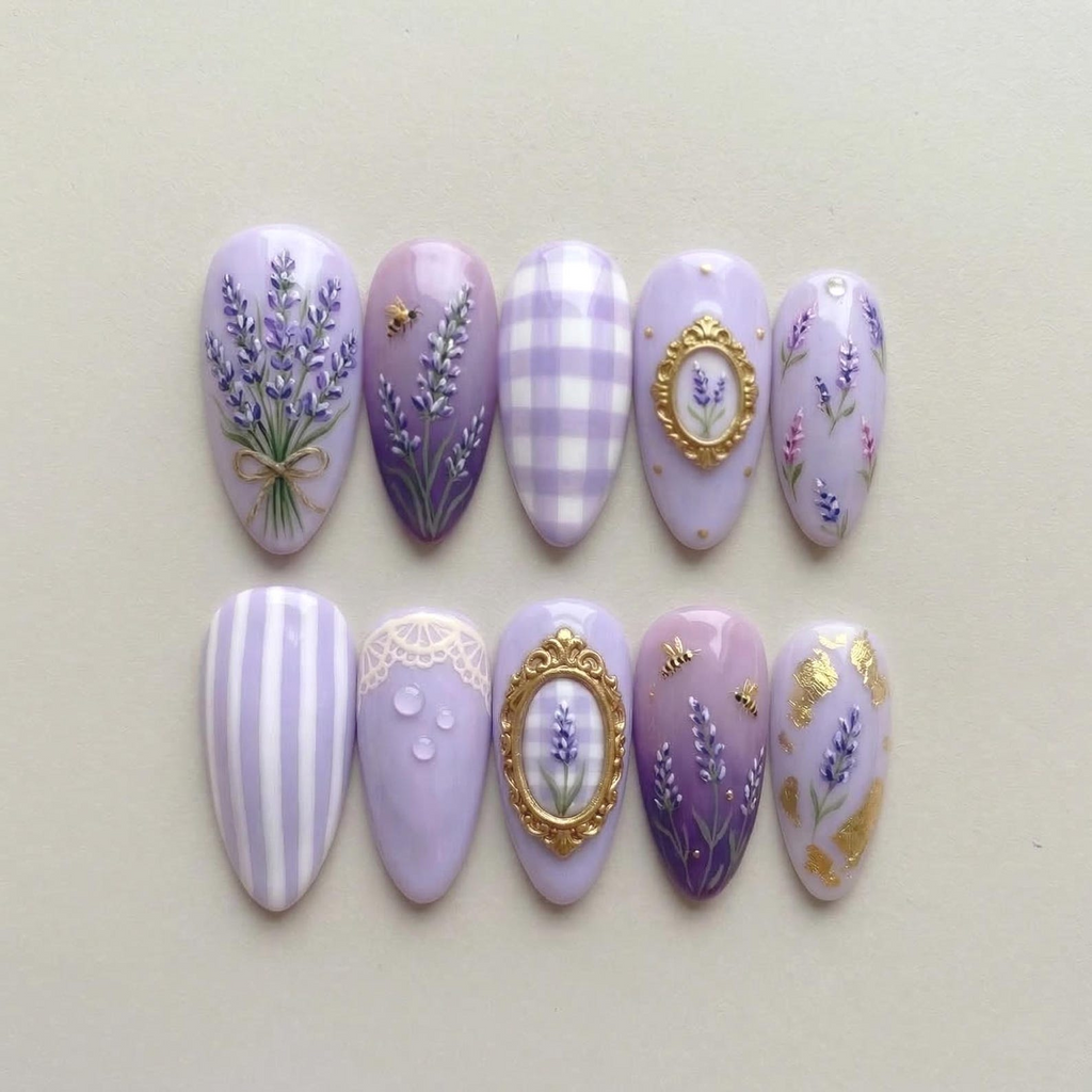 Lavender Floral Bee Press On Nails